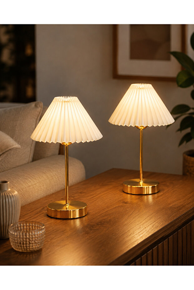 2-Piece Maison Pleated Gold Lampshade
