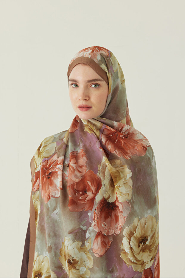 Premium Floral Patterned Shawl Salmon