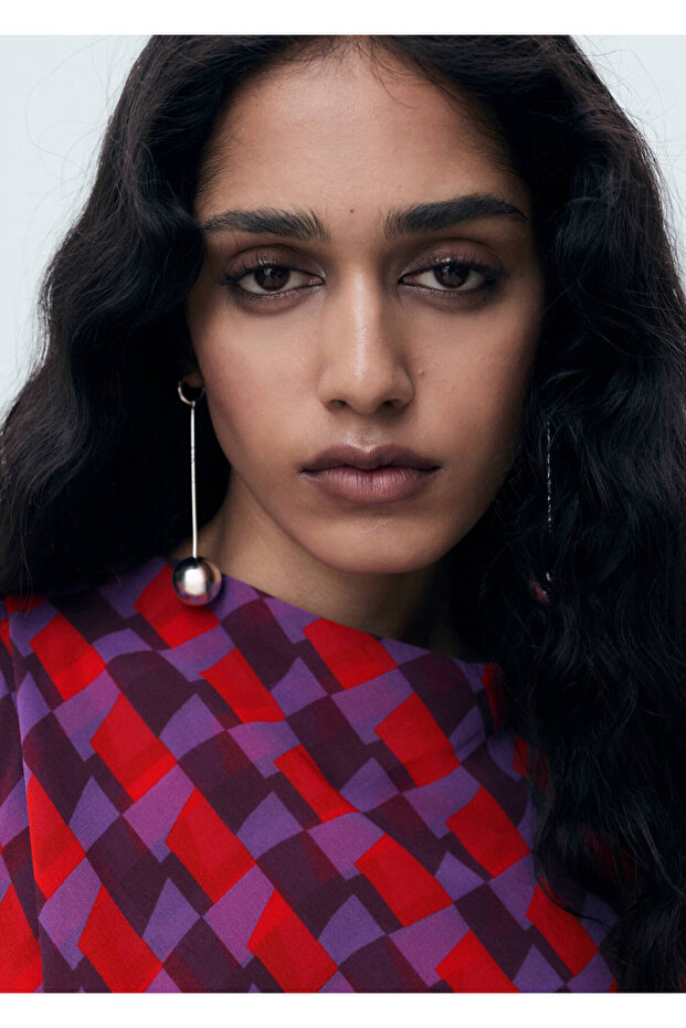 Blouse with Draped Collar Print - 6