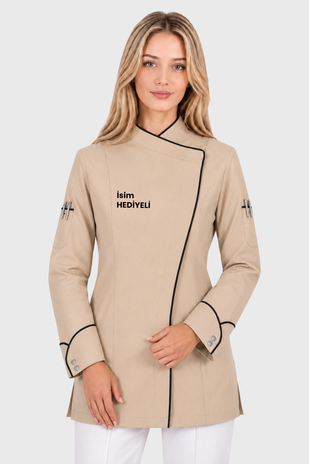 Beige Women's Chef Jacket with Name Gift Chef Jackets Women's Chef Uniform Chef Clothes