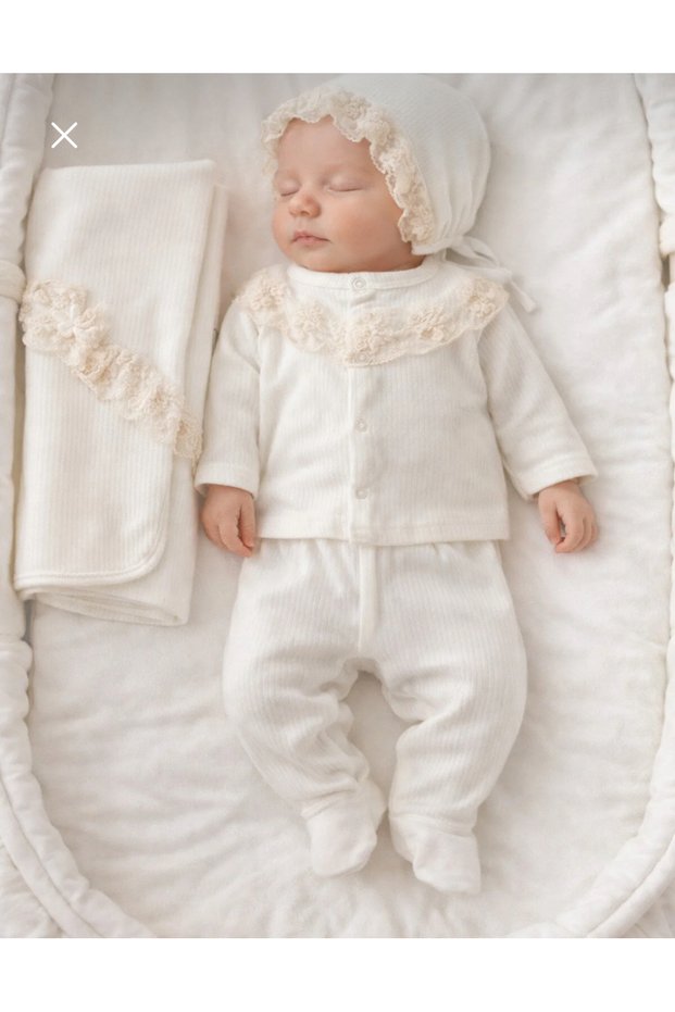 Boxed 100% Organic Cotton 10 Piece Baby Girl French Lace Hospital Discharge Bodysuit Set