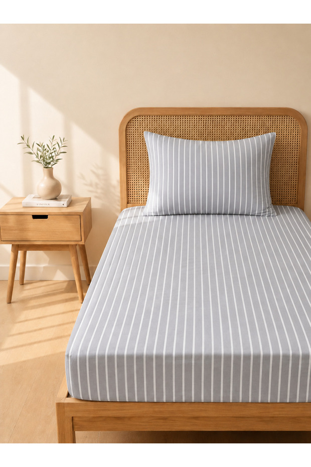 Lines Premium Ranforce Elastic Sheet and Pillowcase Set - Size Options Available