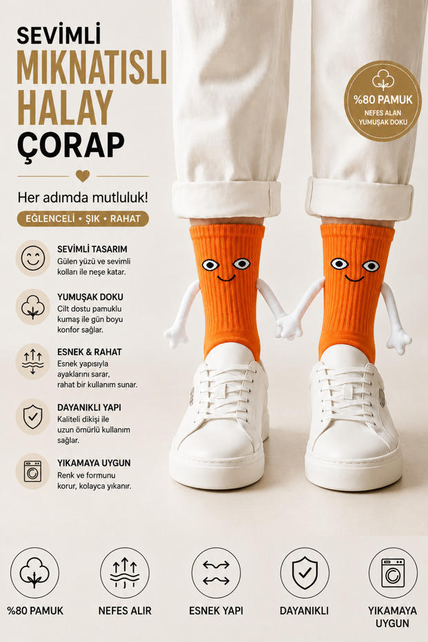 Hand-Holding Magnetic Socks, Friendship Socks, Cotton Single Pair