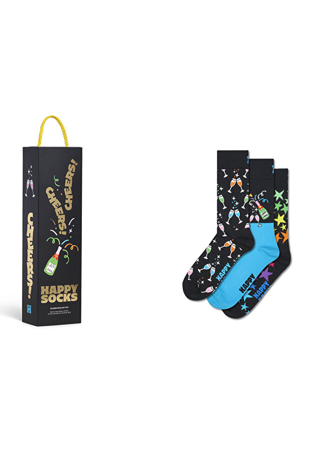 مجموعة جوارب قطنية منقوشة للرجال من Happy Socks باللون الأسود مكونة من 3 قطع P003371