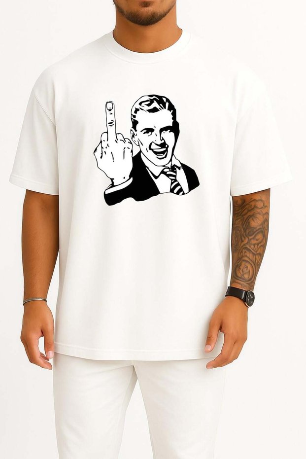 Oversize Middle Finger Chest Design Unisex T-Shirt
