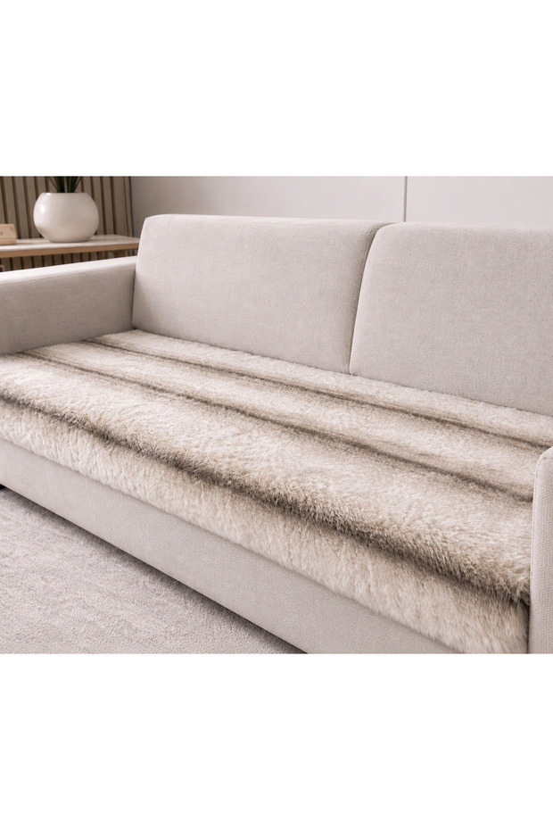 Fur Long-Haired Plush for 3-Person Sofa (1 Piece) 80*190cm (Beige) Only Seat Cover Bed Throw