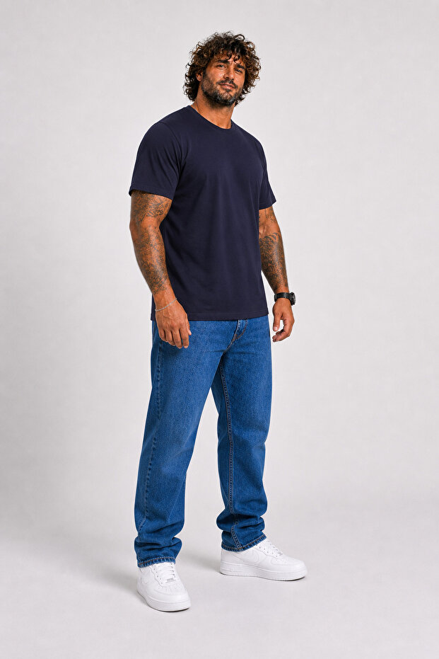 Plus Size Basic T-Shirt 11100 Navy Blue - 2