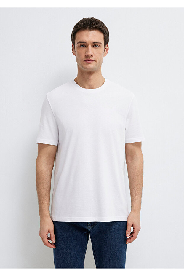 Weißes Basic-T-Shirt mit normaler Passform 0613477-620 - 4
