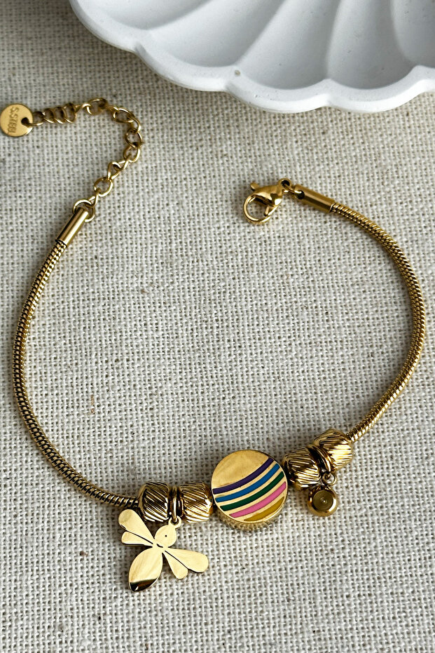 Caprea Steel Rainbow Dragonfly Bracelet Non Tarnish Women's Bracelet 18+5cm
