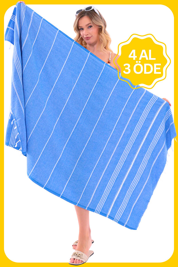 Mia 100% Cotton Striped Beach Peshtemal | Quick-Drying, Extra Light Tasseled Pareo | Beach, Pool and Bath Towel