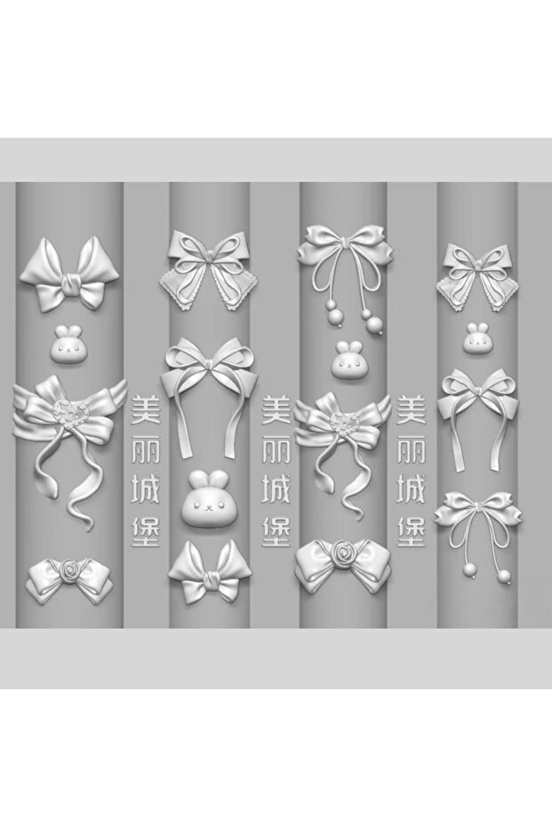 PF-848 1pc Silicone Nail Art Mold Cute Cartoon Rabbit Bow Tie Design Transparent 3D Mold for Candy C