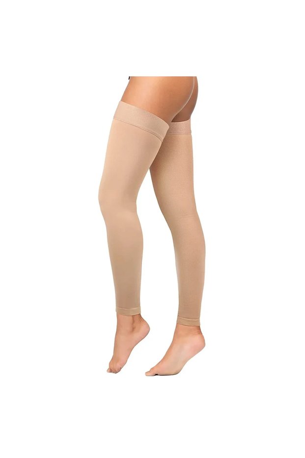 S Beige-1Pair 1Pair Thigh High Footless Compression Sleeves & Silicone Band for Women Men, Firm 20-3