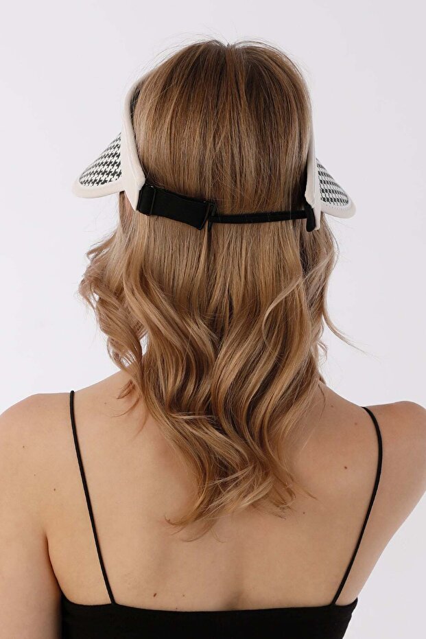 Houndstooth patterned visor adjustable straw hat - 4