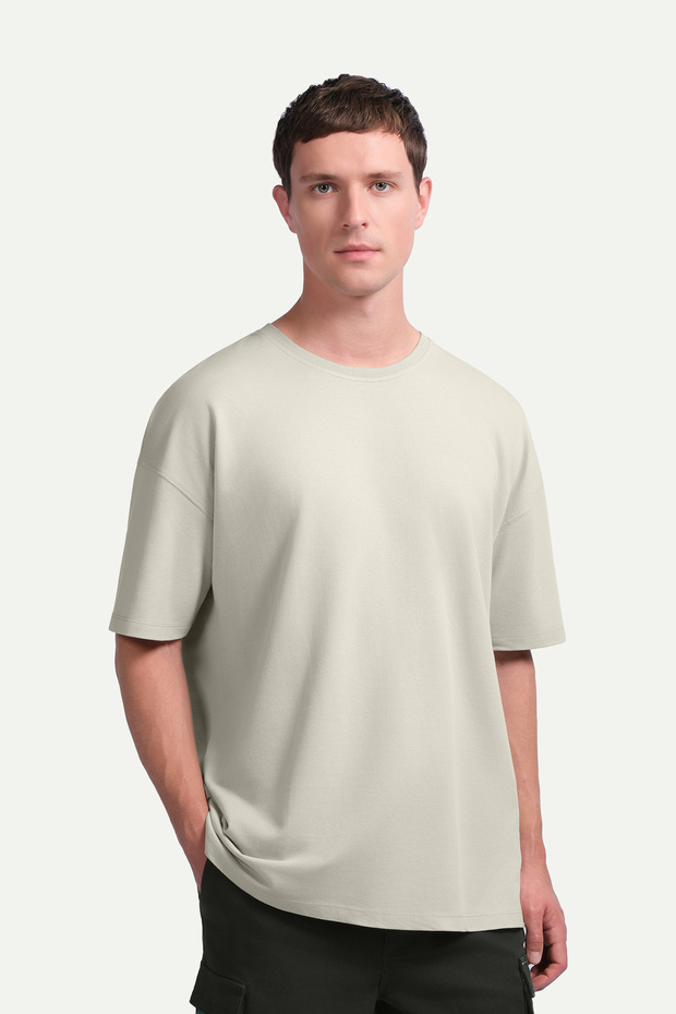Ανδρικό μπλουζάκι σε μεγάλο μέγεθος / Relax Basic - 100% Βαμβάκι | (Χαλάρωση - Οστό) - 4