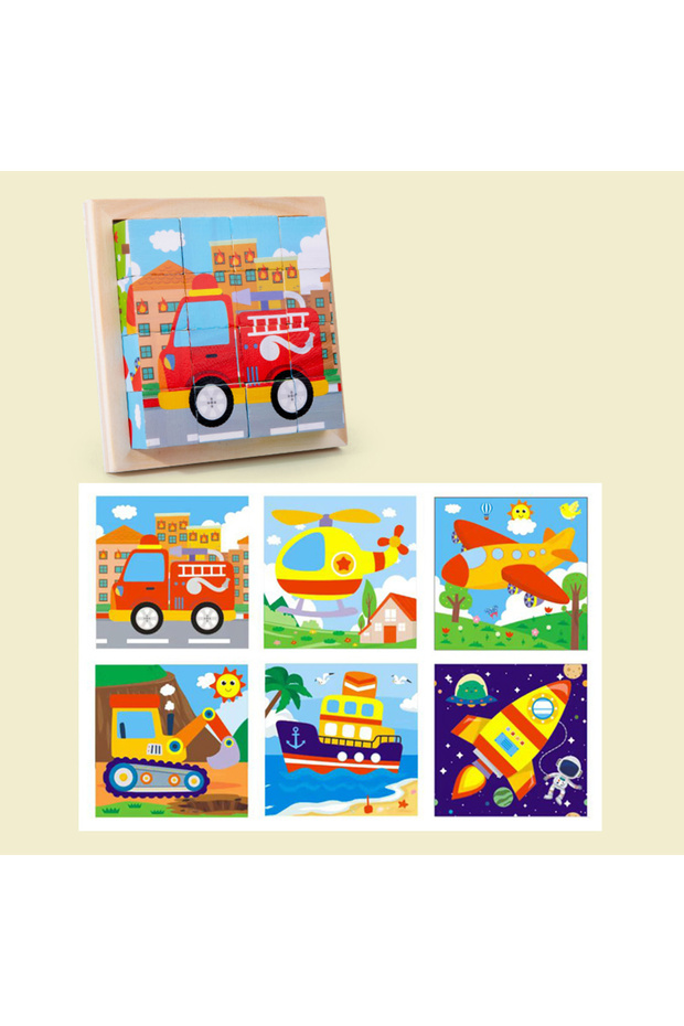traffic kindergarten Educational toy CRAFTS Cartoon Six Sided Wooden Puzzle Blocks Set Animal Matchi