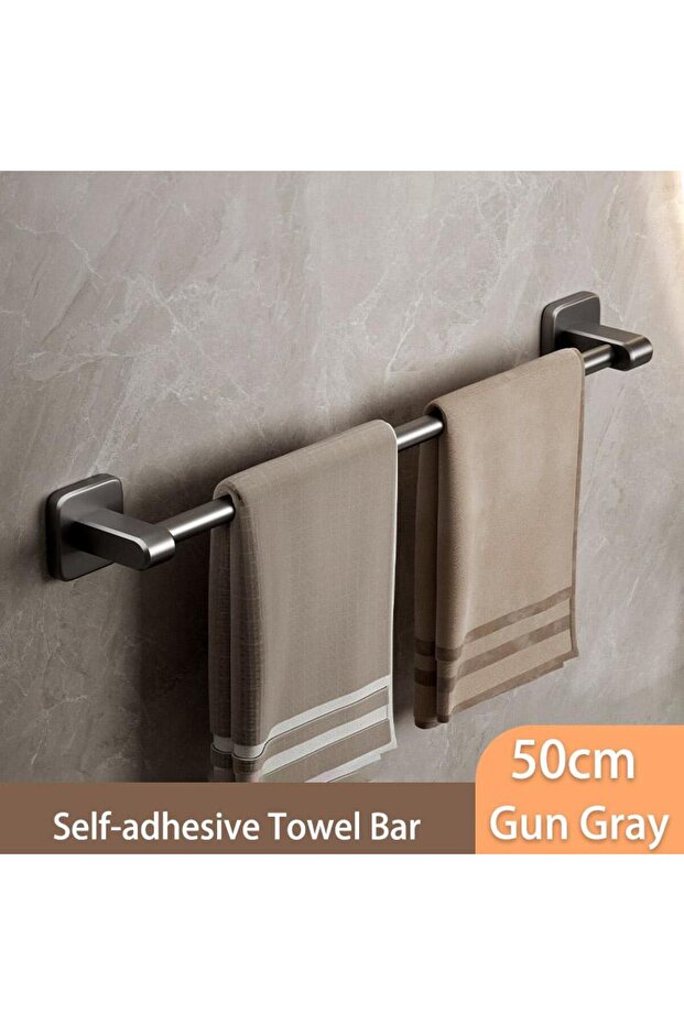 G-50cm Self-Adhesive Towel Bar Holder Without Drilling Hole Tower Rack Hanger Shelf Storage Bathroom
