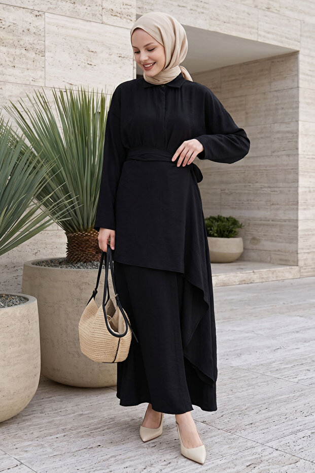 Black Ayrobin Dress with Waist Tie