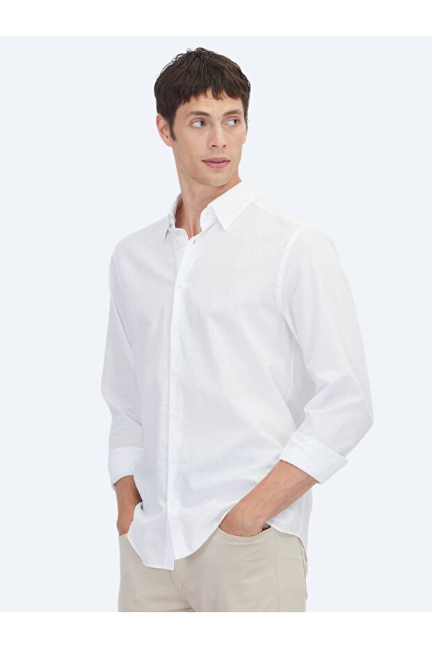 White Plain Regular Fit Long Woven Casual 100% Cotton Shirt