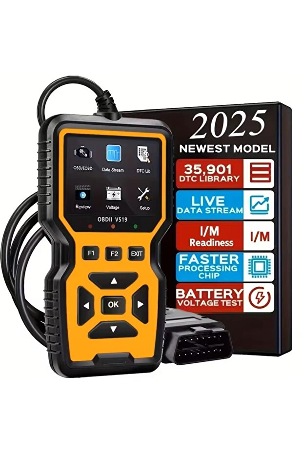 نظام فحص المحرك باللون الأصفر جهاز اختبار البطارية V519 وقارئ رموز OBD2 للسيارات وماسح ضوئي لرموز الأعطال OBD II EOBD - 1