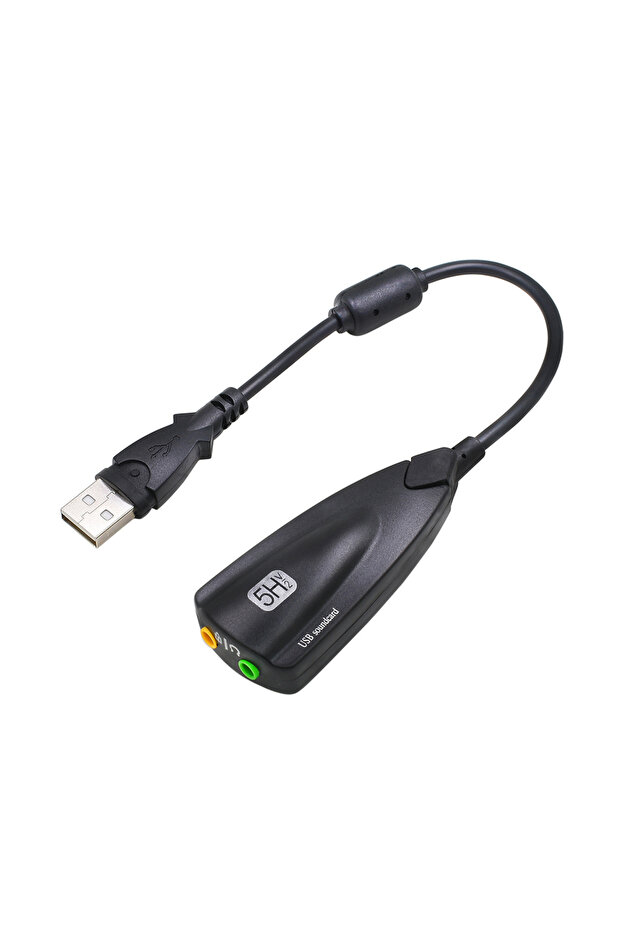 بطاقة صوت خارجية USB سوداء 5HV2 بتقنية 7.1 مع محول واجهة صوتية 3.5 مم للسماعات واللاب توب