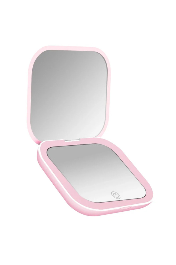 Pink 2X Magnifying Compact Vanity Makeup Mirror with Lights Travel Mini Folding Portable Handheld Po
