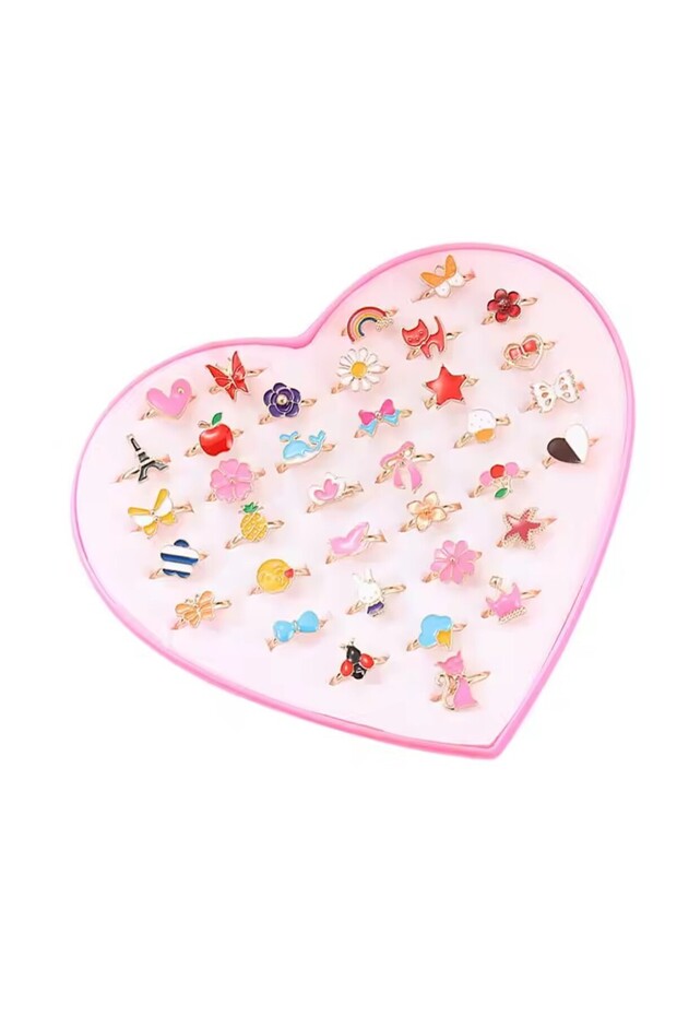 resizable 36pcs A2 6/12/36pcs Cute Adjustable Rings Children Girls Pretend Play Makeup Toys Cartoon