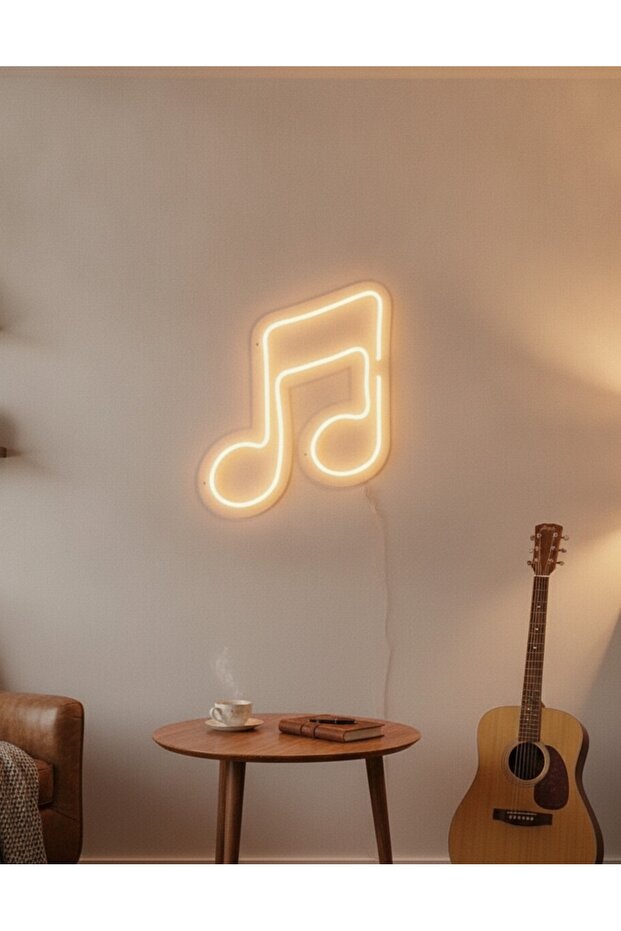 Sıcak Beyaz Müzik Notası LED Neon Tablo | Aydınlatmalı Müzik Temalı Duvar Dekoru - 3