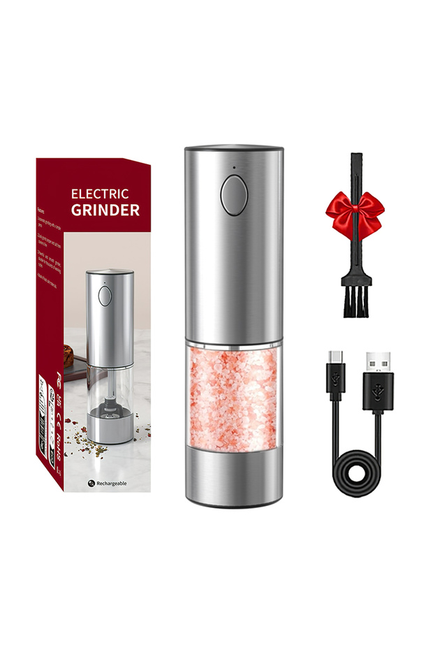 1pcs Electric Pepper Grinder Stainless Steel Salt And Pepper Grinder USB Rechargeable Adjustable Coa