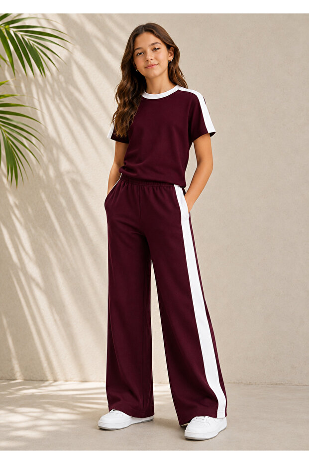 Girls' Baggy Set with Shoulder and Side Stripes, 2-Ply Compact Lycra, Combed Cotton Fabric That Doesn'T Pill