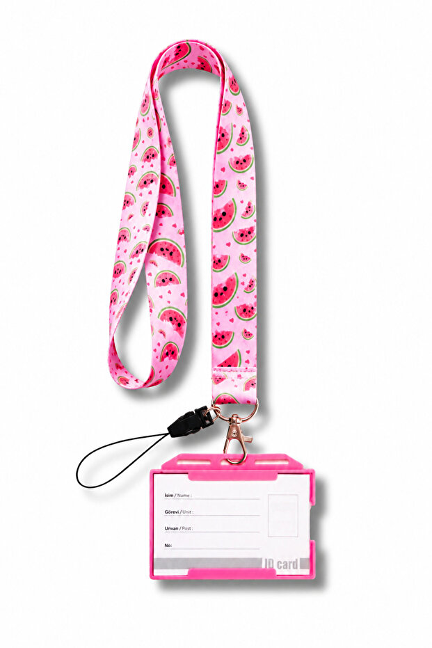 Pink Cute Watermelon Patterned Neck Lanyard and Card Holder Set of Two