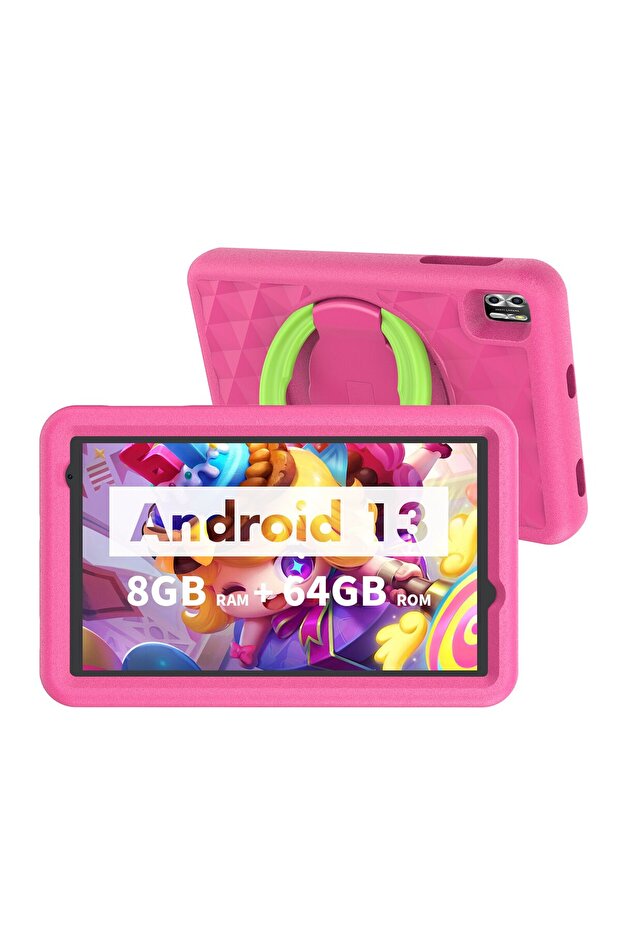 European regulations Pink VASOUN Kids Tablet 8 Inch, Android 14 Quad Core, 8GB(4+4expand)RAM+64GB RO