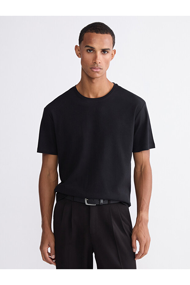 Lcw Vision Black Crew Neck Men's T-Shirt