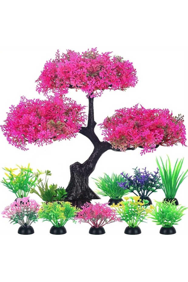 Pink 10pcs/set Aquarium Artificial Plastic Plants Decoration Goldfish Tank Betta Fish Tank Plants Wa