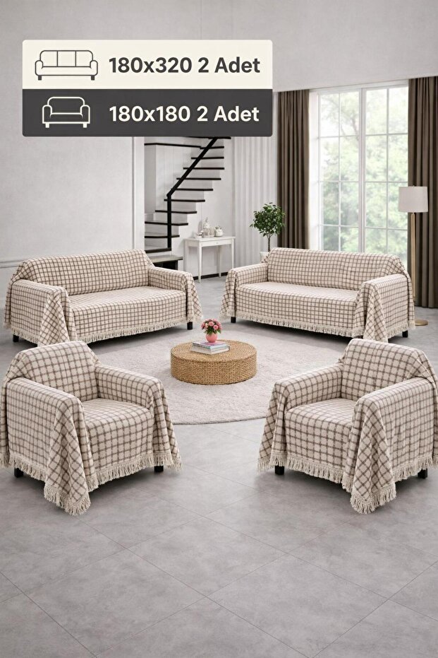 Widores Multi-Purpose Natural 4-Piece Set Sofa Sofa Bed Decorative Sofa Cover