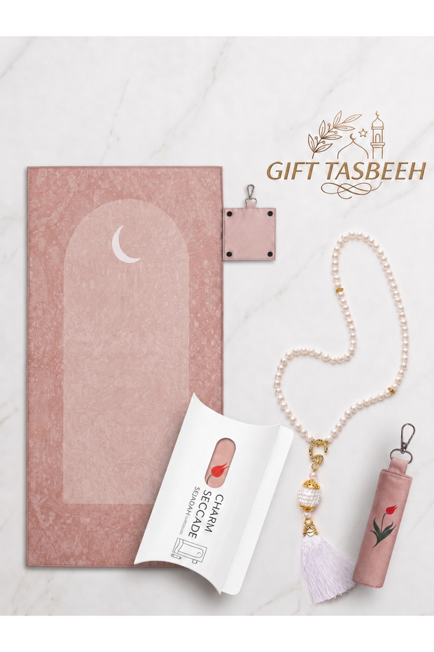 CHARM SAJADAH Marbling Collection Luxury Foldable Travel Prayer Mat with Pearl Tasbeeh Gift Set | Portable Muslim Prayer Rug for Hajj, Umrah & Daily Salah