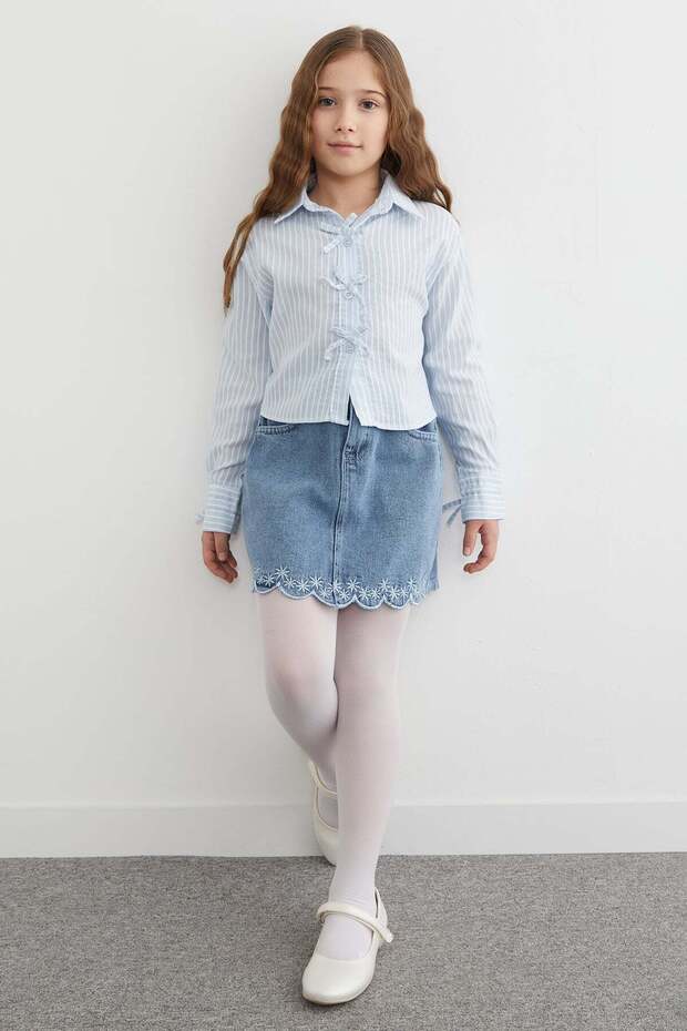 100% Cotton Floral Embroidered Girls' Denim Skirt