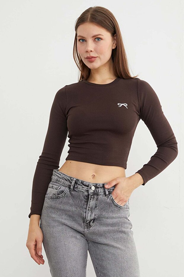 Stretch Fabric Crop Body with Bow Embroidery