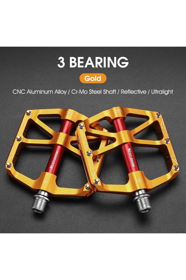 Gold WEST BIKING CNC 3 Bearing Bicycle Pedals Ultralight BMX MTB Road Bike Pedals Non-slip Aluminum