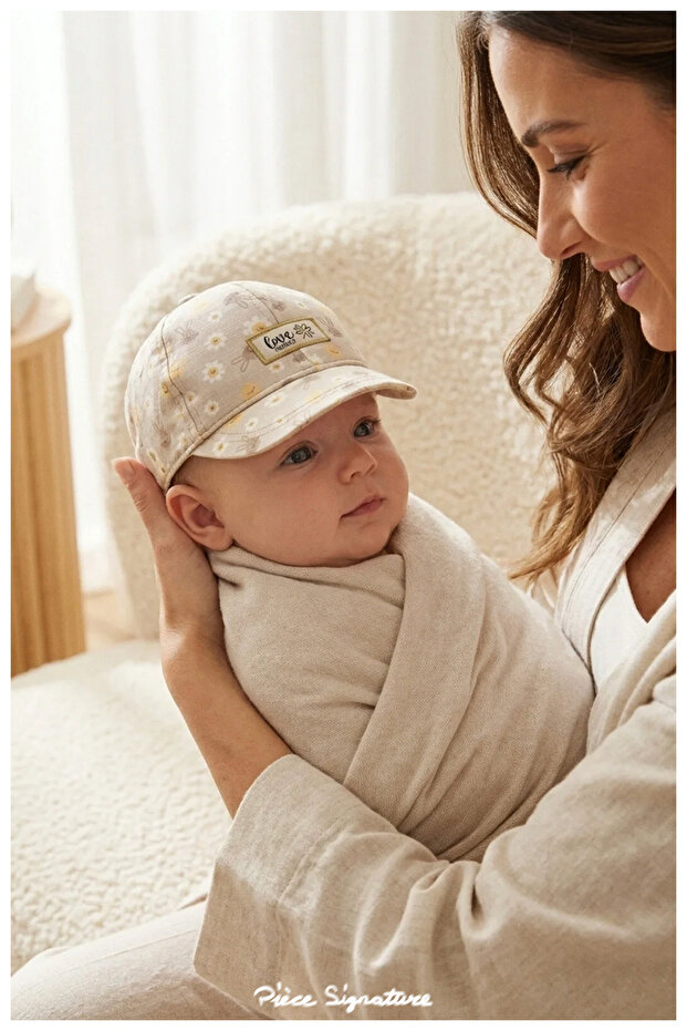 0-18 Months Baby Sun Hat - Cute Rabbit and Sun Pattern Cotton Baby Cap (Size 43-46 cm)