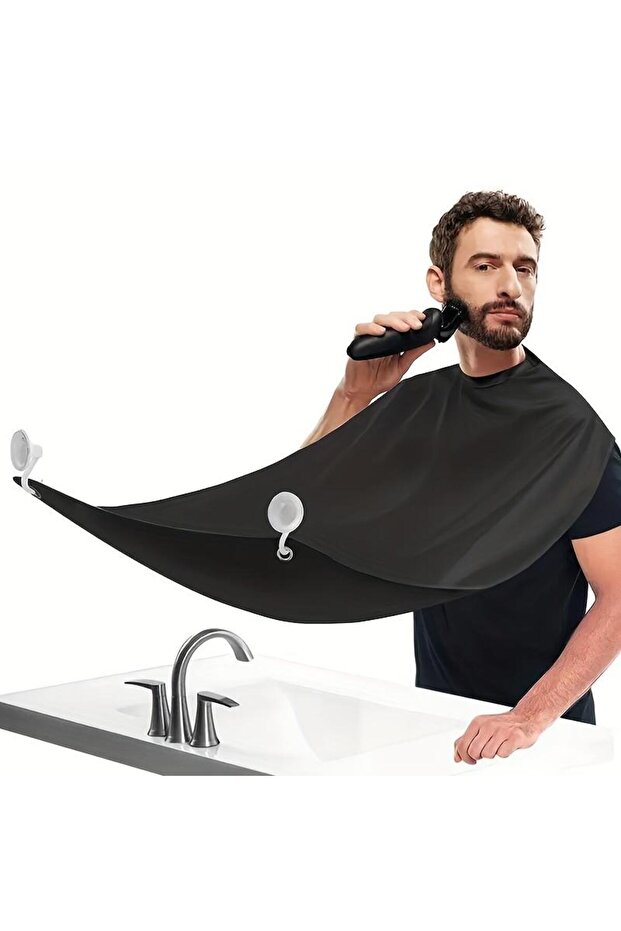 black Men's Beard Bib Hair Catcher for Shaving, Grooming Apron with Mirror Cover for Easy Clean Up,
