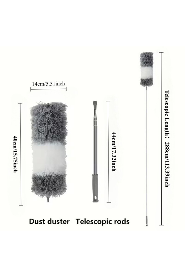 grey and white-288cm Duster with Extension Rod, Retractable Dust Brush, Microfiber Dust Brush, Reusa