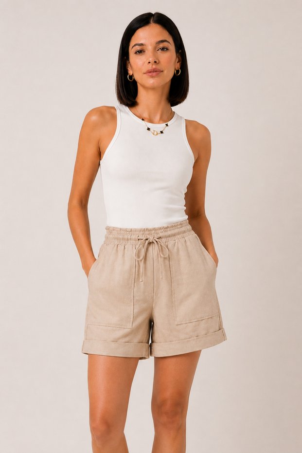 Women's Mink Waist Elastic Rope Tie-up High Waist Ayrobin Shorts with Pockets