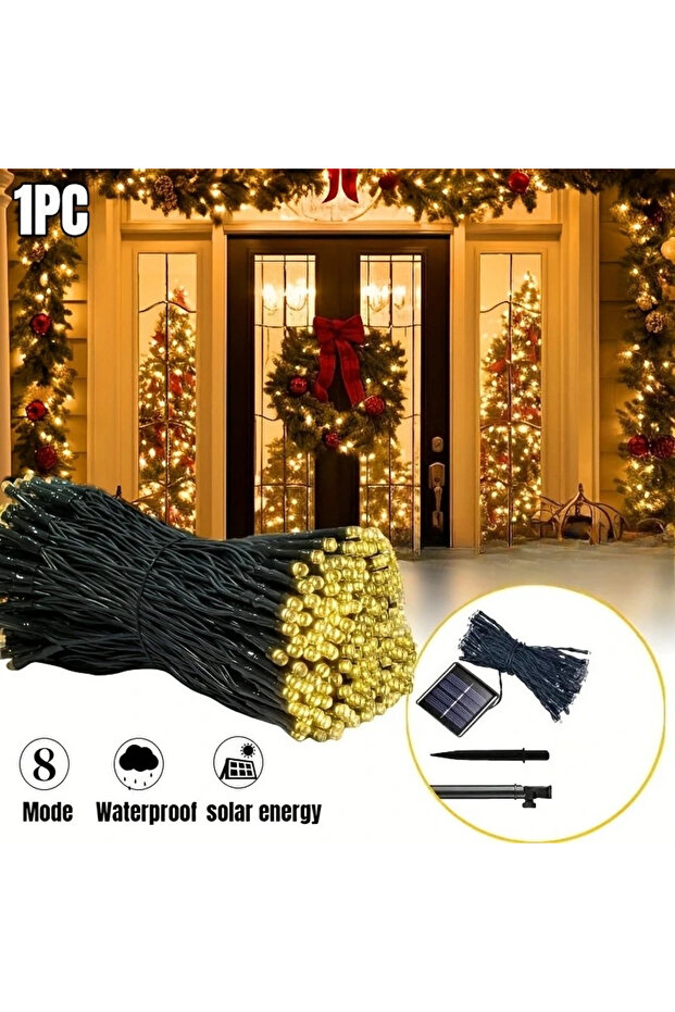 200LED-22M Warm-1pc Solar String Lights 30/100/200/300 LED Solar Christmas Lights 8 Modes Waterproof