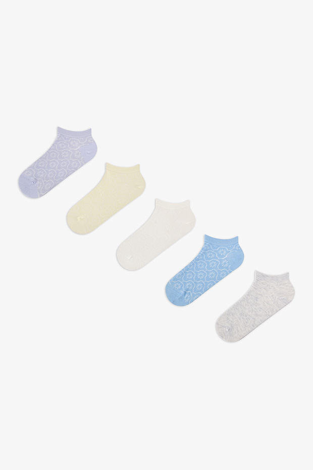 5 Pairs of Nose Stitch-Free Cotton Colorful Self-Patterned Booties Socks