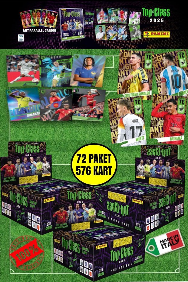 Panini Adrenalyn Top Class - 2025 Official Trading Card Football Player Cards - 72 PACK (576 CARDS)