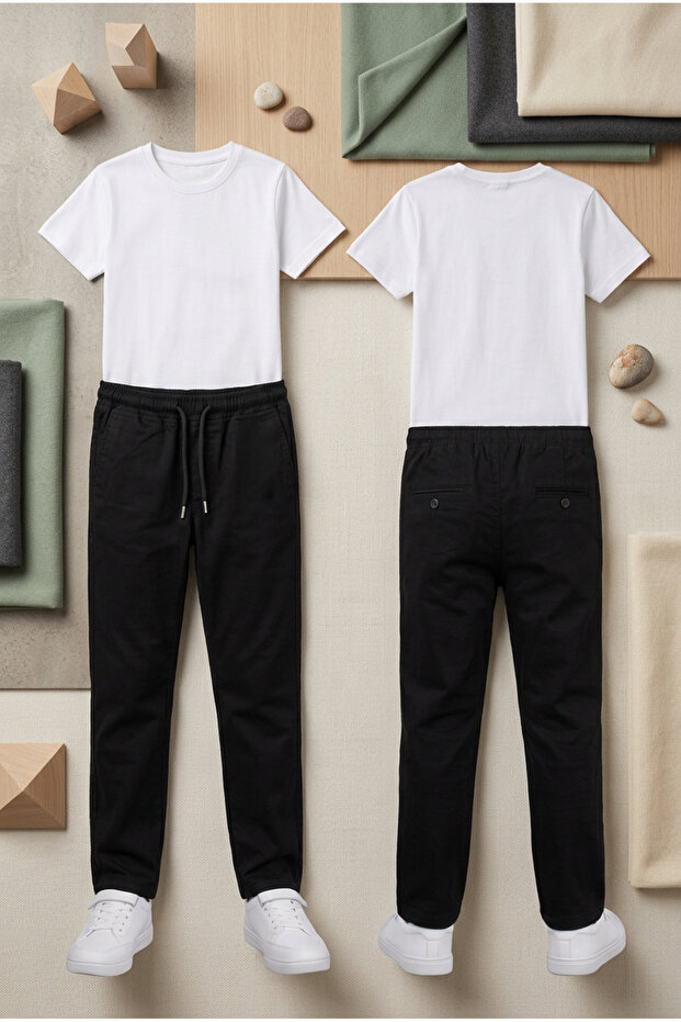 School Children's Trousers with Elastic Waist, 100% Cotton