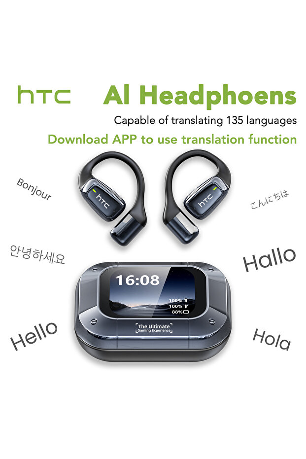 black AI 【AI Translator Earbuds】HTC NE25 Bluetooth Earphones LCD Touch Screen Sport Wireless Headpho