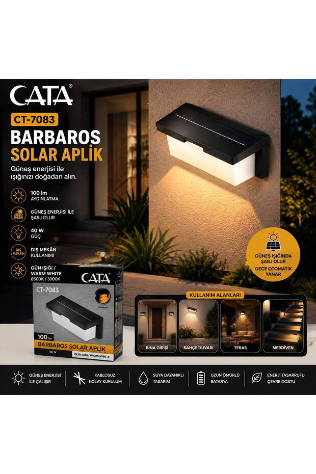 Ct-7083 Barbaros Solar Wall Light 3200K (Daylight) 40W