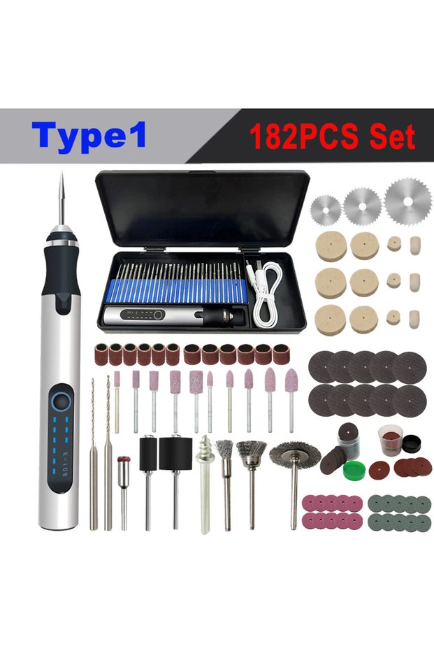 Type1 182PCS Set 4.2V 5000-10000-18000r Electric Mini Grinder Engraving Pen Wireless Grinder Cordles