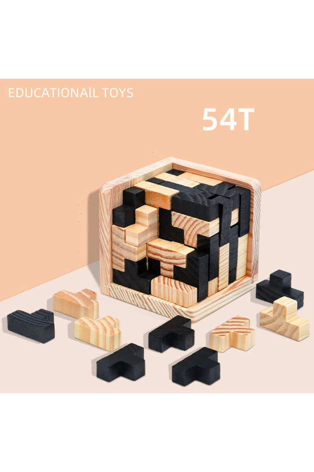 NB165C1-54T لغز مكعب ثلاثي الأبعاد من لوبان لعبة تعليمية إبداعية خشبية متشابكة لتنمية الذكاء العقلي المبكر